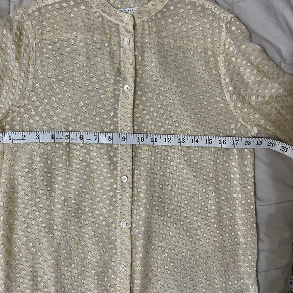 Equipment Femme Tunic Blouse Size Small Cream Gold Polka Dot Silk Blend Sheer - Picture 4 of 8